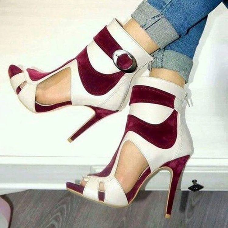 Hollow Buckle Peep Toe Stiletto-Sandaler
