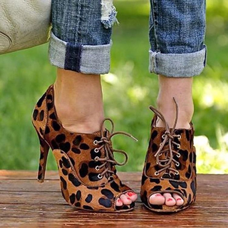 Leopardtryck Peep Toe Stiletto Heel Pumps