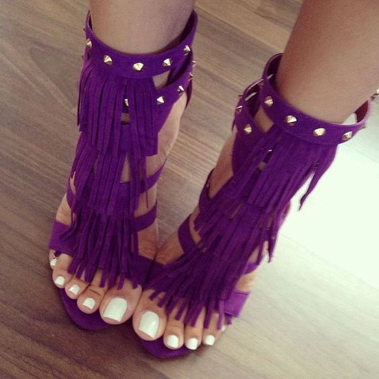 Lila Tofsar&Nitar Stilettsandaler