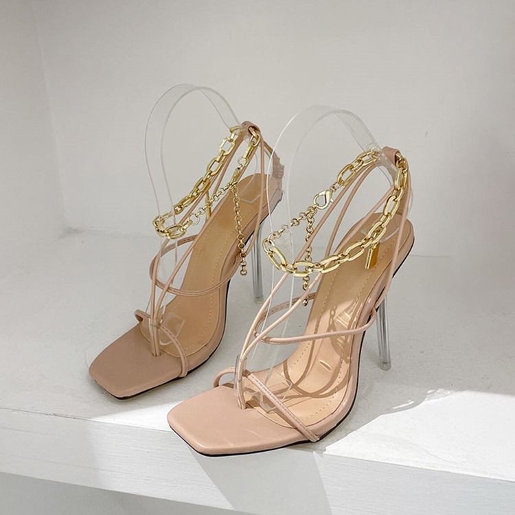 Line-Style Spänne Stiletto Heel Thong Professionella Sandaler