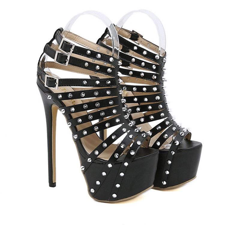 Mode Stilettklack Peep Toe Spänne Vanliga Sandaler