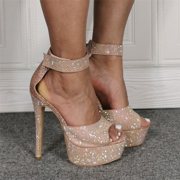 Peep Toe Dragkedja Stilettklack Bankett Tunna Skor