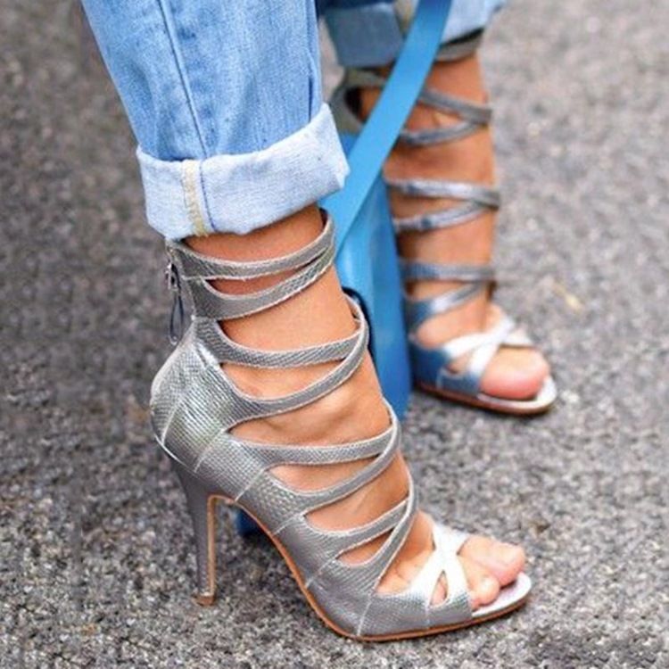 Peep Toe Dragkedja Vanliga Stilettklackskor