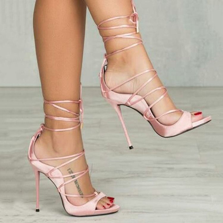 Pink Cross Strap Stiletto Heel Sandaler