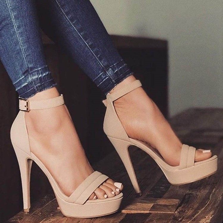Platform Open Toe Line-Style Spänne Stiletto Sandaler