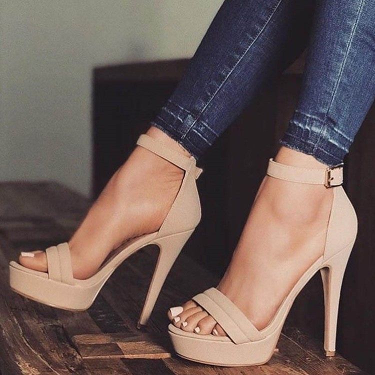 Platform Open Toe Line-Style Spänne Stiletto Sandaler