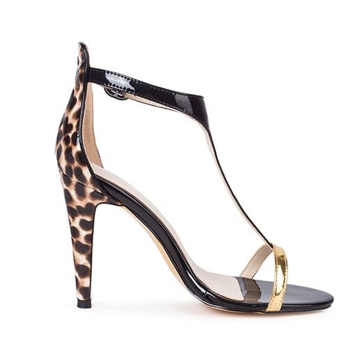 Pu Leopard Print T-Straps Open Toe Stilettsandaler