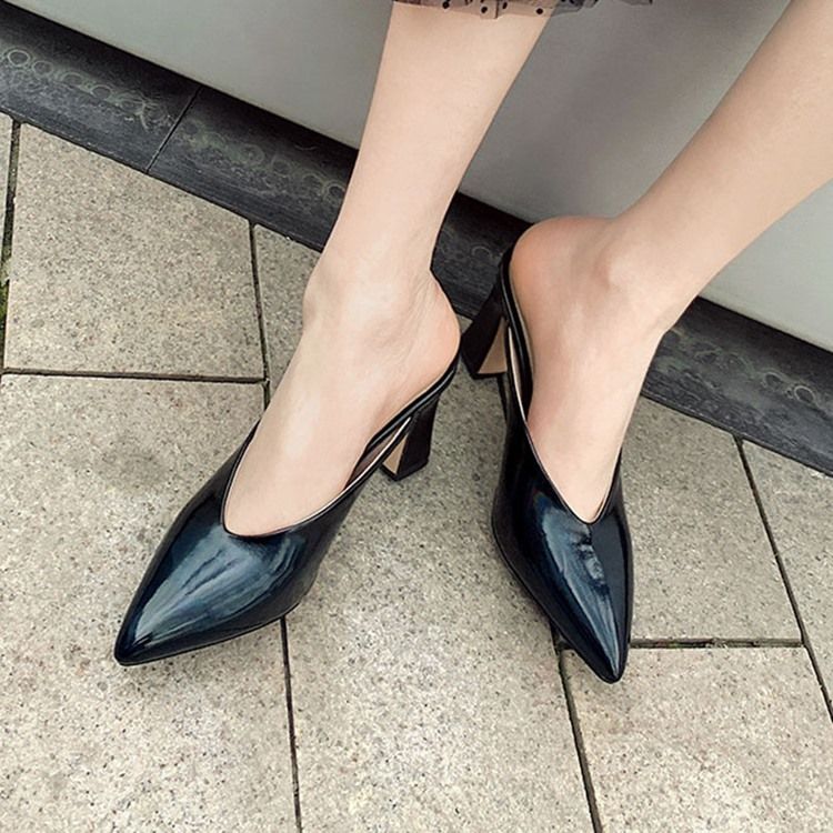 Slip-On Chunky Heel Closed Toe Casual Tofflor