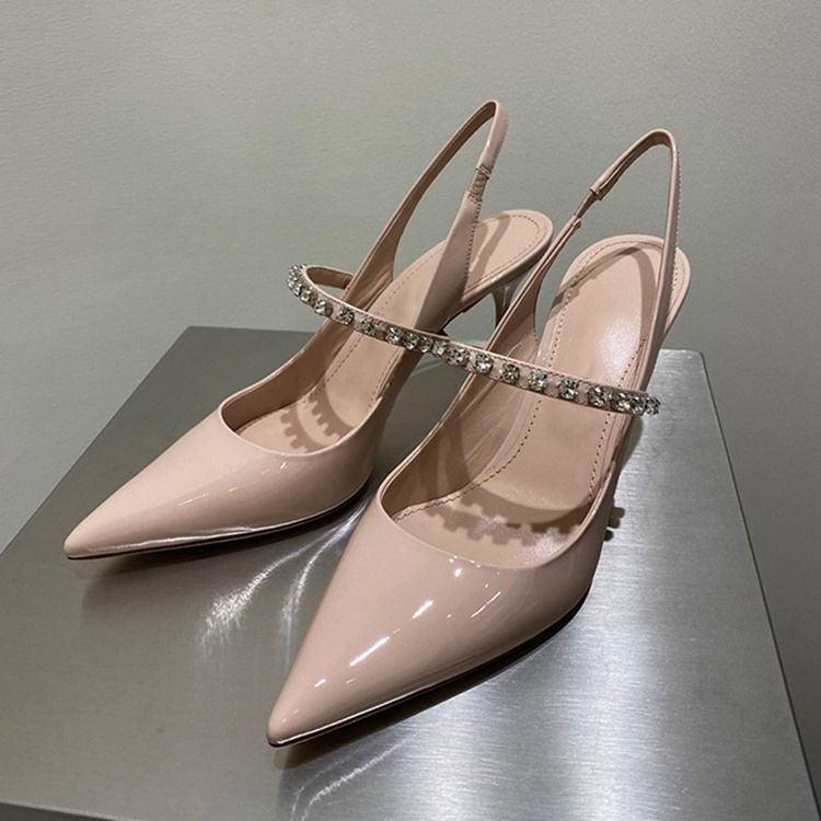 Slip-On Rhinestone Sandaler Med Spetsad Tå