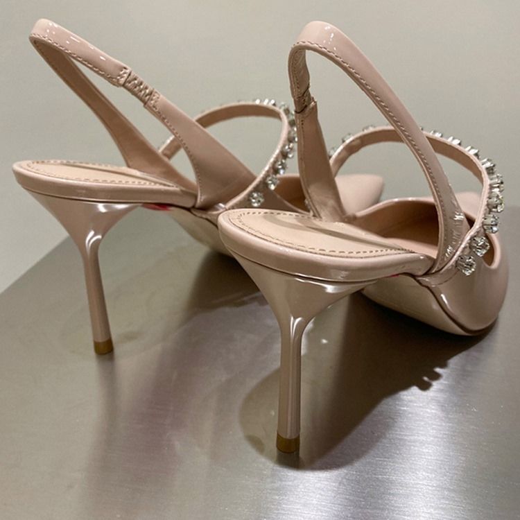 Slip-On Rhinestone Sandaler Med Spetsad Tå