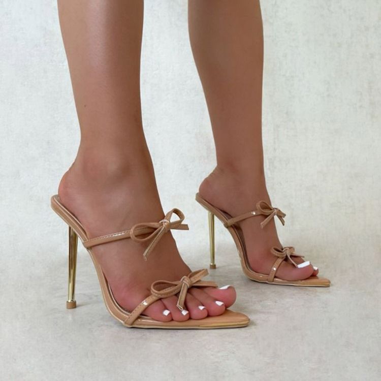 Slip-On Stiletto Heel Bow Gummi Damtofflor