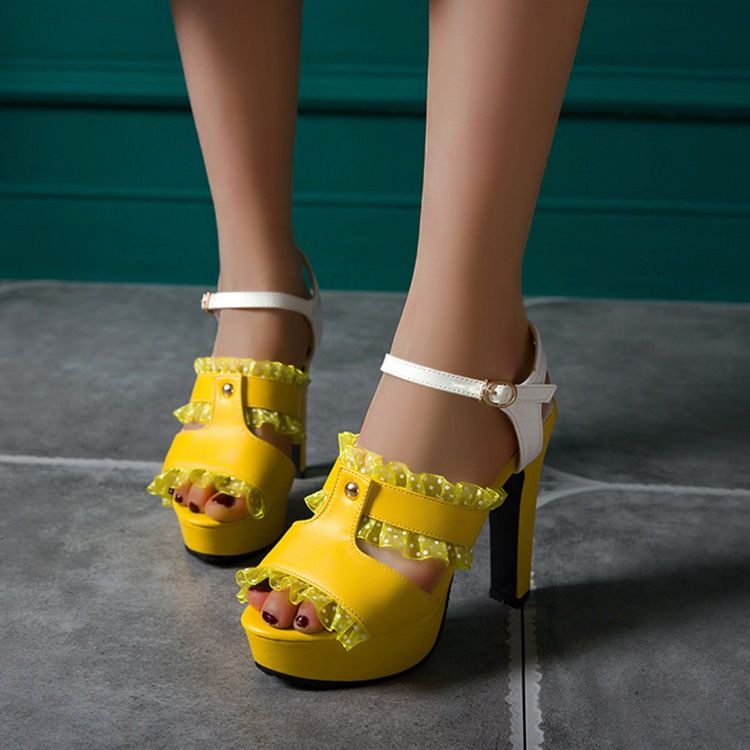 Spänne Peep Toe Chunky Heel Hollow Sandaler