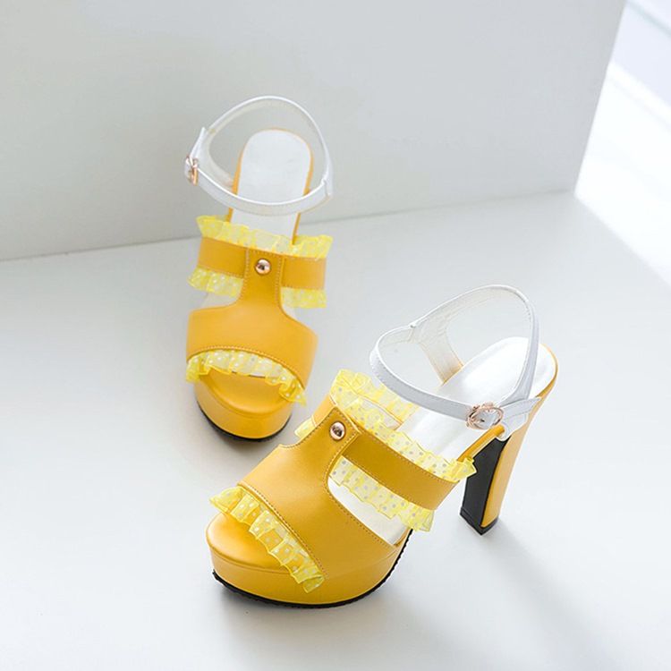 Spänne Peep Toe Chunky Heel Hollow Sandaler