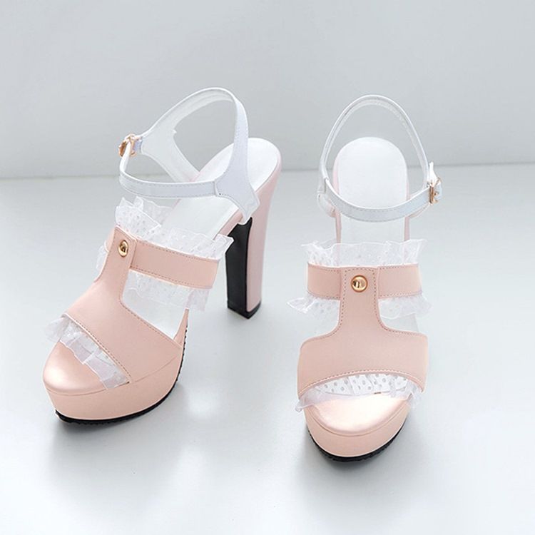 Spänne Peep Toe Chunky Heel Hollow Sandaler