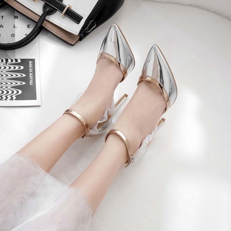 Spetsad Tå Line-Style Spänne Stiletto Heel Color Block Damsandaler