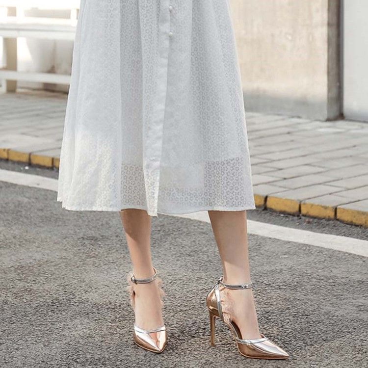 Spetsad Tå Line-Style Spänne Stiletto Heel Color Block Damsandaler