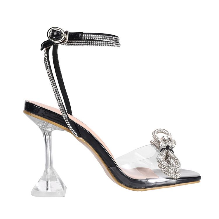 Spool Heel Open Toe Line-Style Spänne Rhinestone Damsandaler