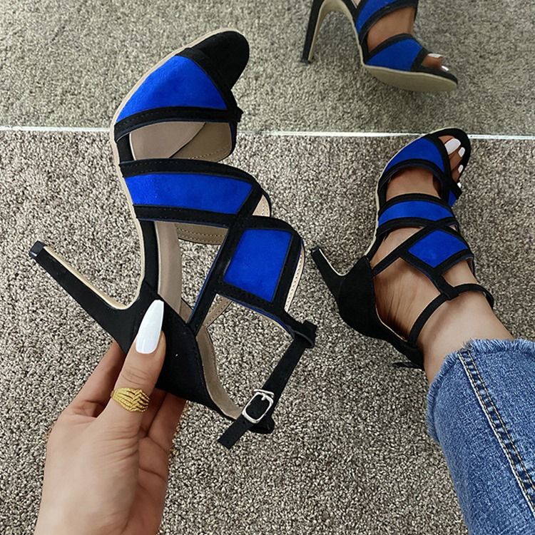 Stilettklack Med Öppen Tå Spänne Color Block Damsandaler