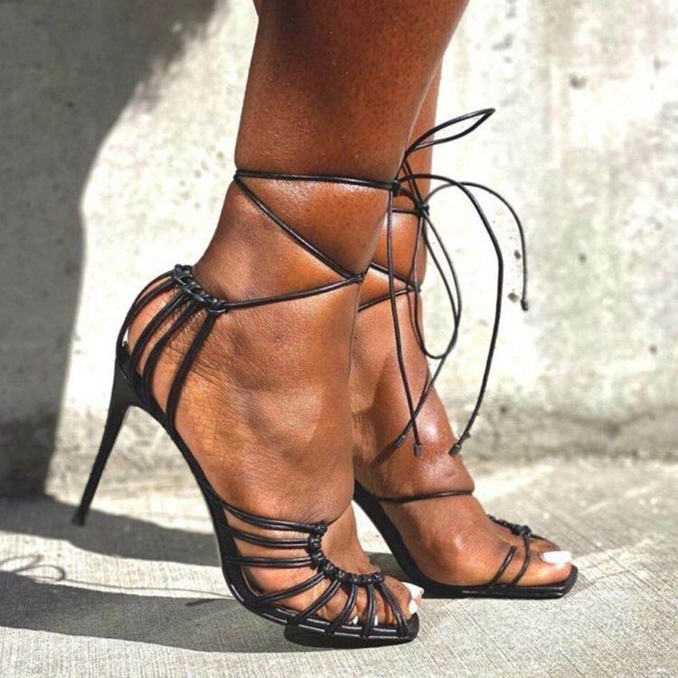 Stilettklack Med Snörning Peep Toe Västerländska Sandaler
