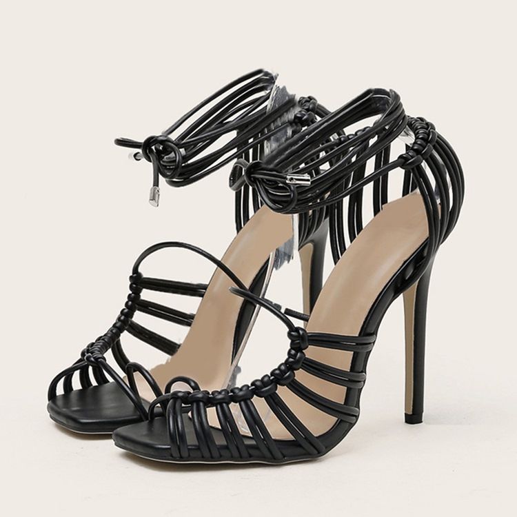 Stilettklack Med Snörning Peep Toe Västerländska Sandaler