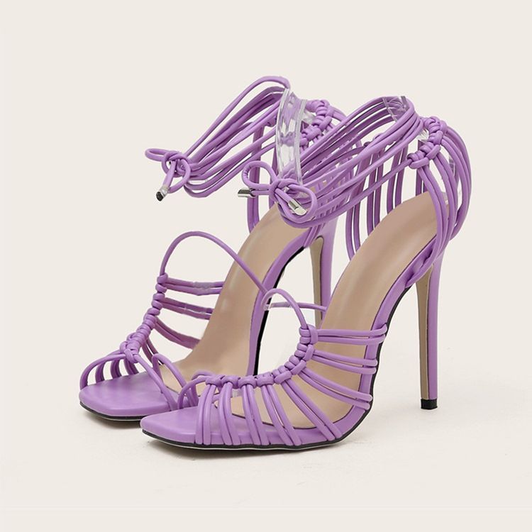 Stilettklack Med Snörning Peep Toe Västerländska Sandaler