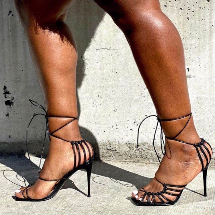 Stilettklack Med Snörning Peep Toe Västerländska Sandaler