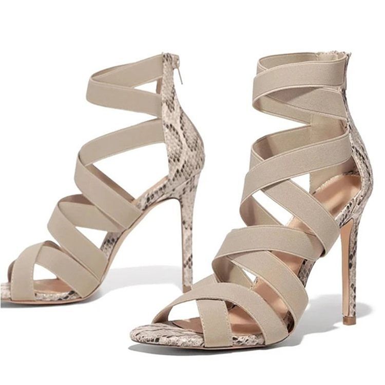 Stilettklack Peep Toe Zipper Patchwork Sandaler