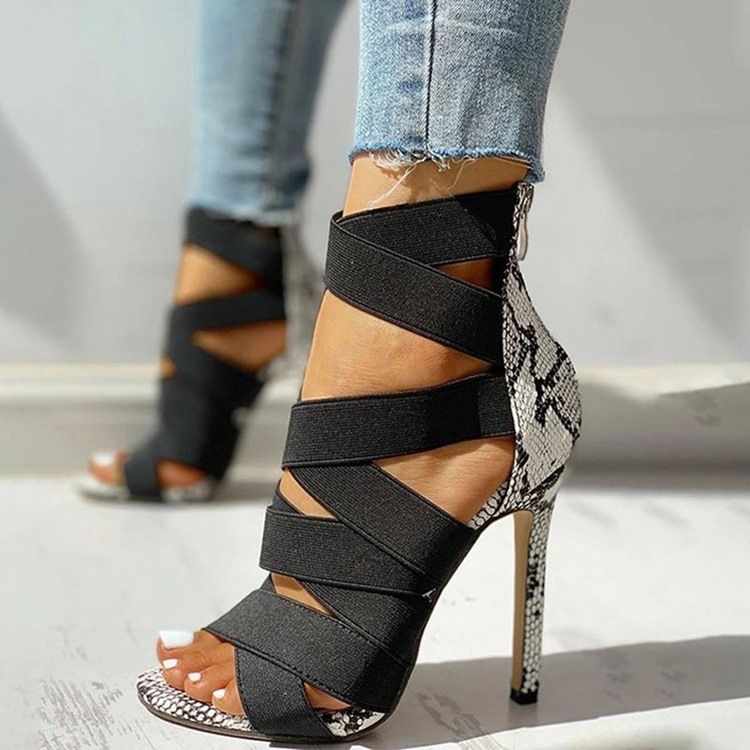 Stilettklack Peep Toe Zipper Patchwork Sandaler
