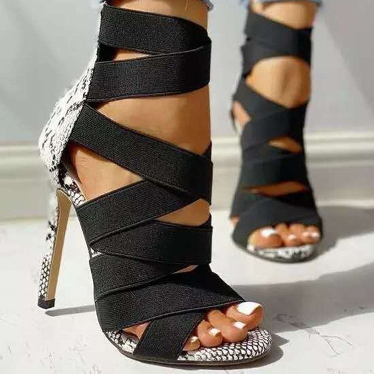 Stilettklack Peep Toe Zipper Patchwork Sandaler