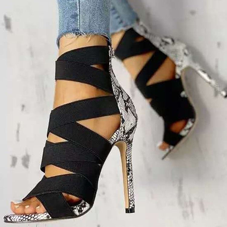 Stilettklack Peep Toe Zipper Patchwork Sandaler