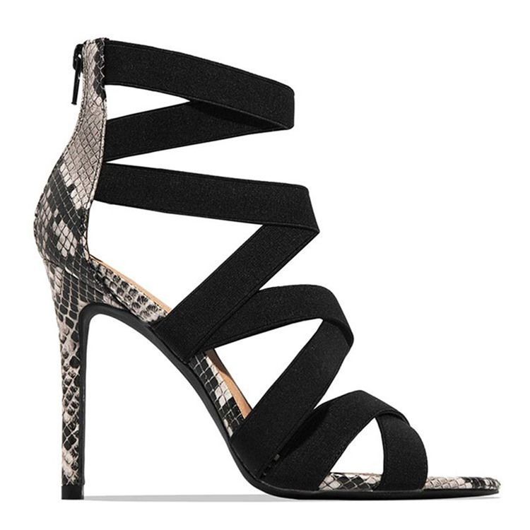 Stilettklack Peep Toe Zipper Patchwork Sandaler