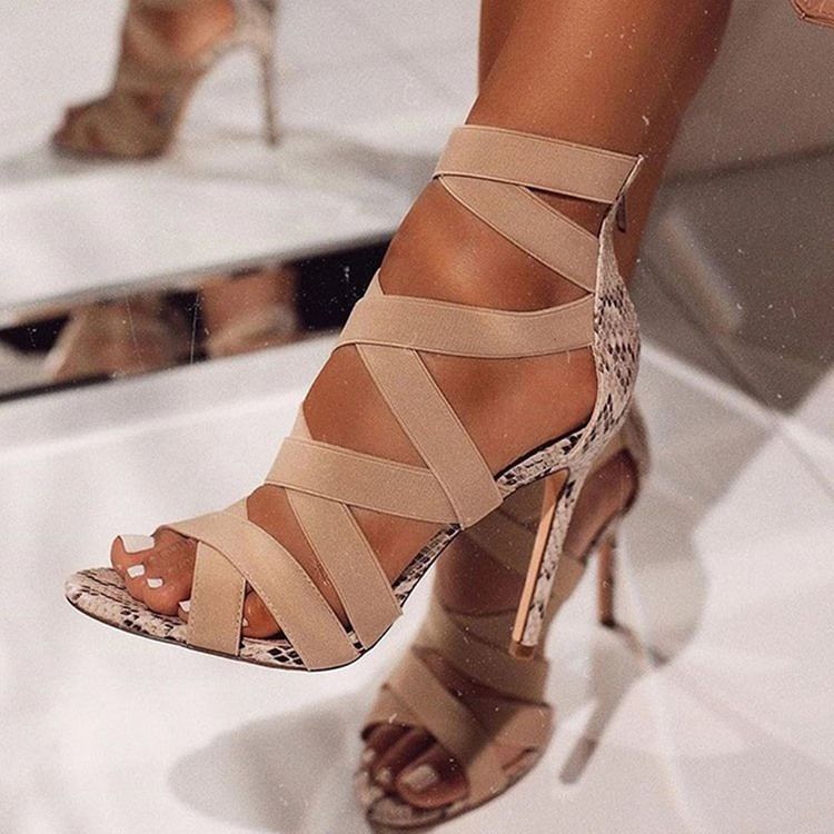 Stilettklack Peep Toe Zipper Patchwork Sandaler