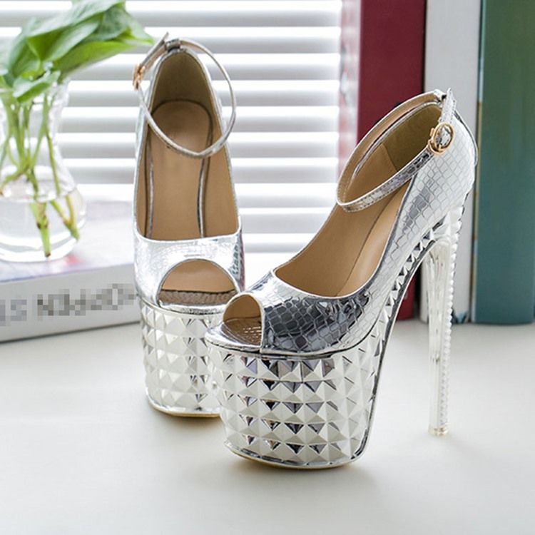 Tråd Line-Style Spänne Vanliga Stiletto Sandaler