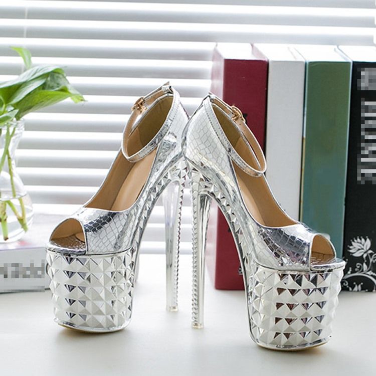 Tråd Line-Style Spänne Vanliga Stiletto Sandaler