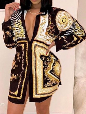 Afrikansk Modetryck Geometrisk Casual Blus