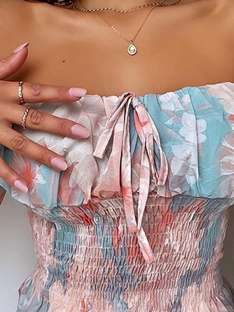Blommig Snörning Off Shoulder Standard Långärmad Blus För Kvinnor