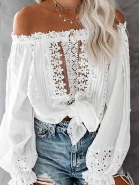 Blommönster Off Shoulder Långärmad Standardblus För Kvinnor