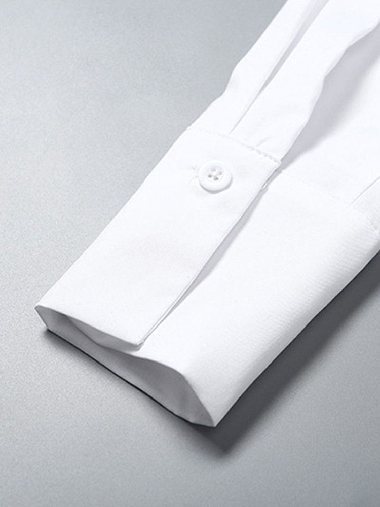 Bowknot Lapel Vanlig Kort Långärmad Damblus