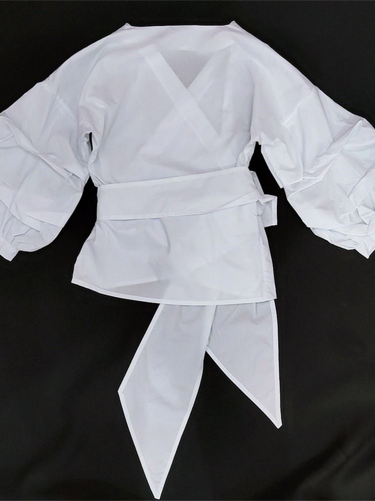 Bowknot V-Ringad Vanlig Standard Långärmad Blus