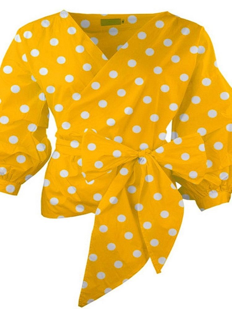Bowknot V-Ringad Vanlig Standard Långärmad Blus