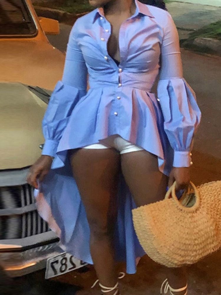 Button Lapel Lyktärm Blus