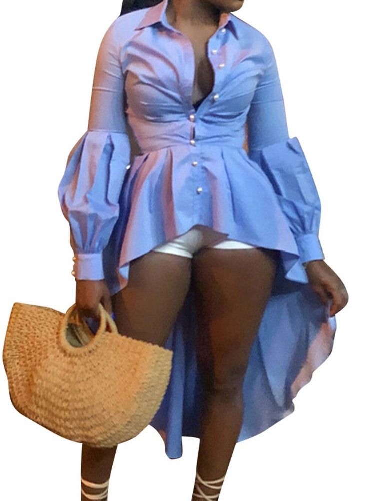 Button Lapel Lyktärm Blus