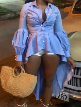 Button Lapel Lyktärm Blus