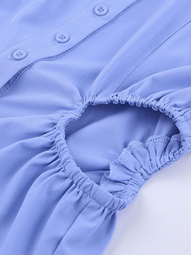 Button Puff Sleeve Lapel Dam Standard Långärmad Blus