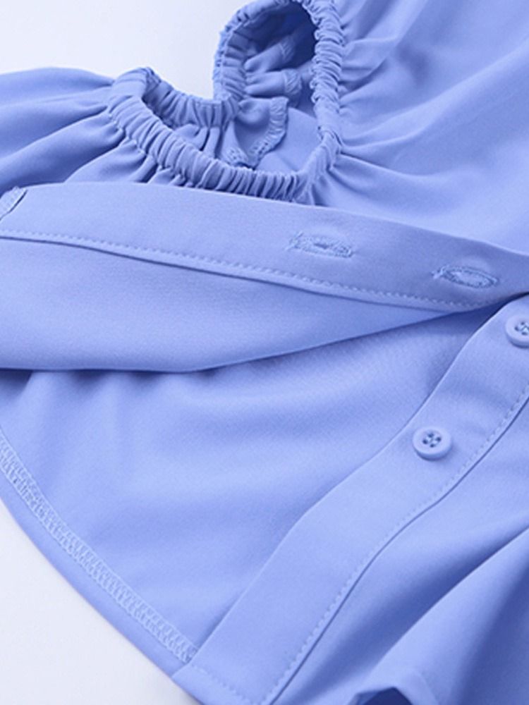 Button Puff Sleeve Lapel Dam Standard Långärmad Blus