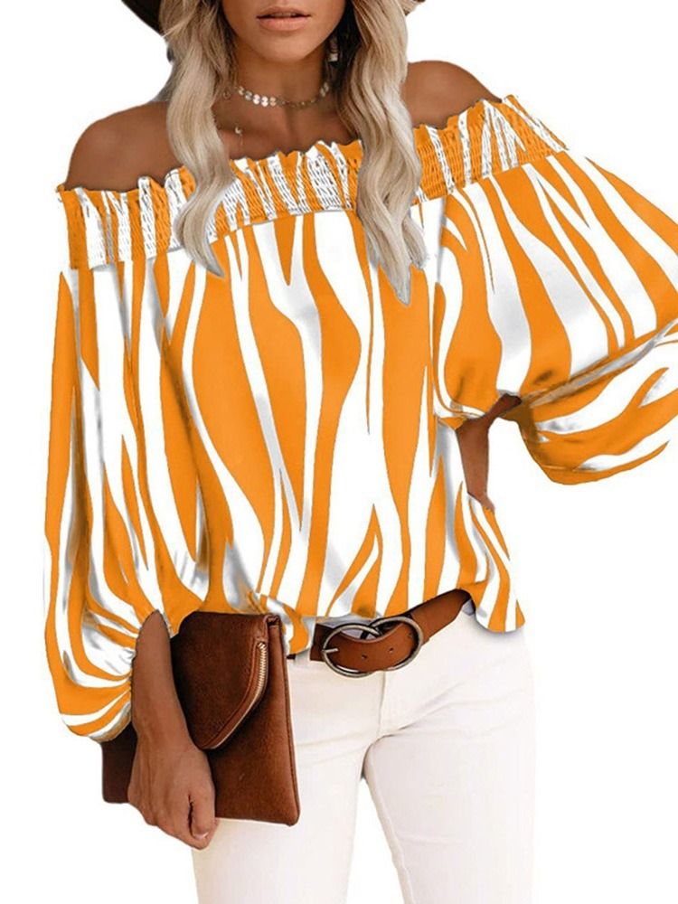 Color Block Print Off Shoulder Niopunktsärm Standardblus