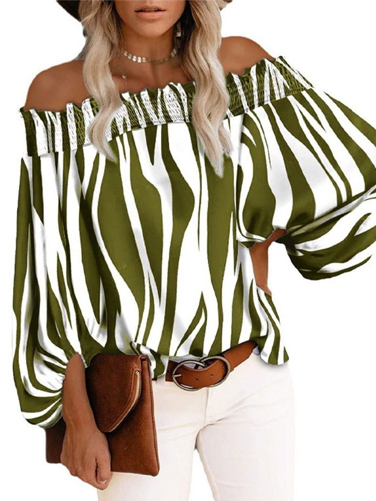 Color Block Print Off Shoulder Niopunktsärm Standardblus
