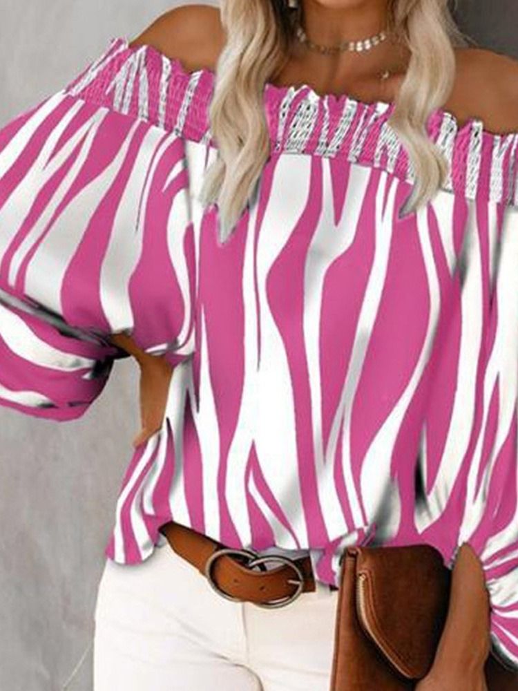 Color Block Print Off Shoulder Niopunktsärm Standardblus