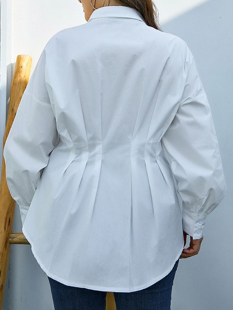 Enfärgat Kavajslag Normal Medellånga Långärmad Blus För Kvinnor