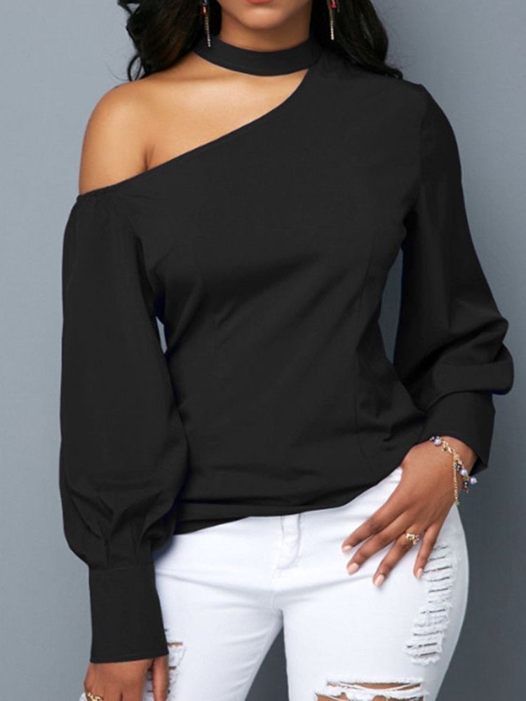 Enkel Lantern Sleeve Långärmad Slim Blus